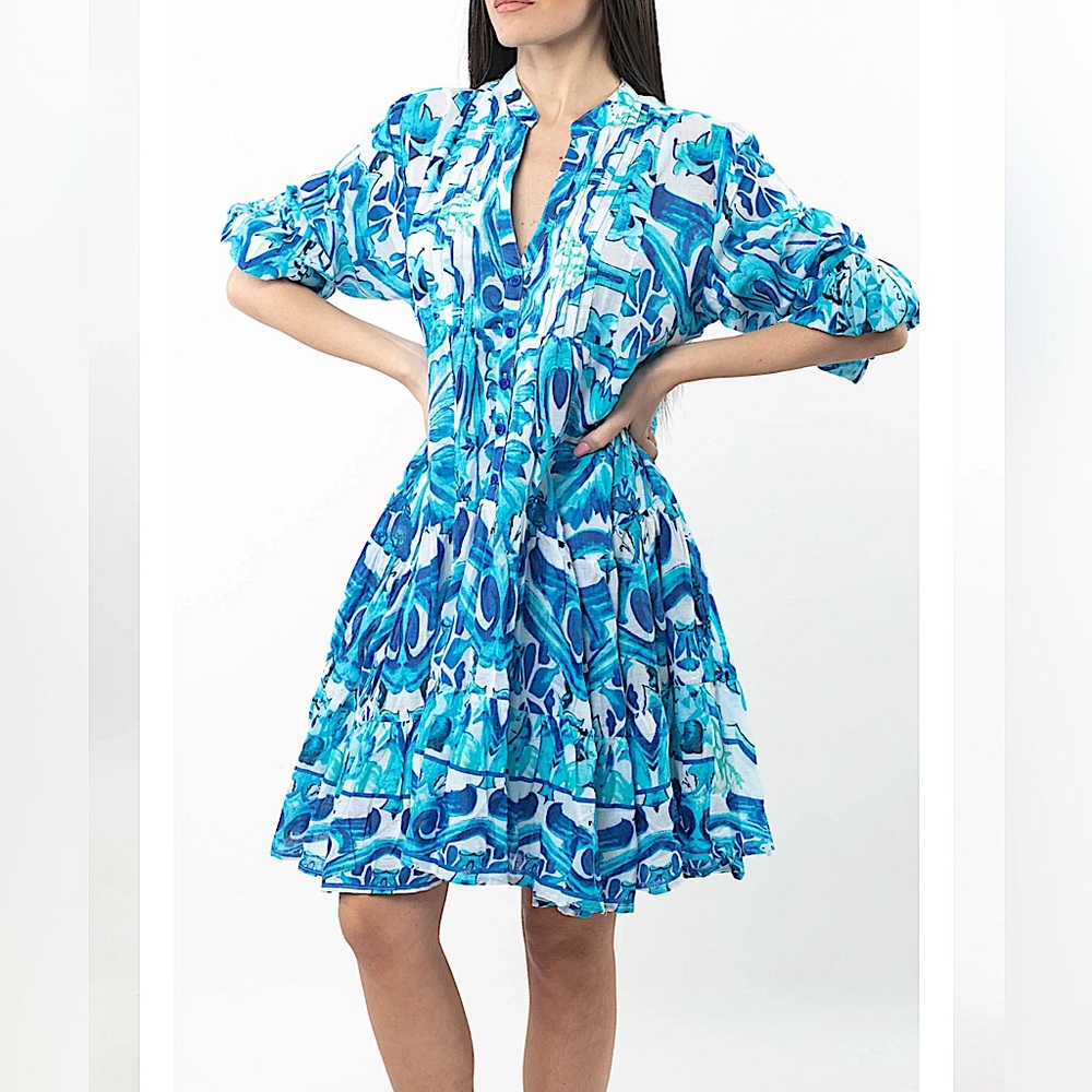 Antica Sartoria Turquoise Pattern Short Dress